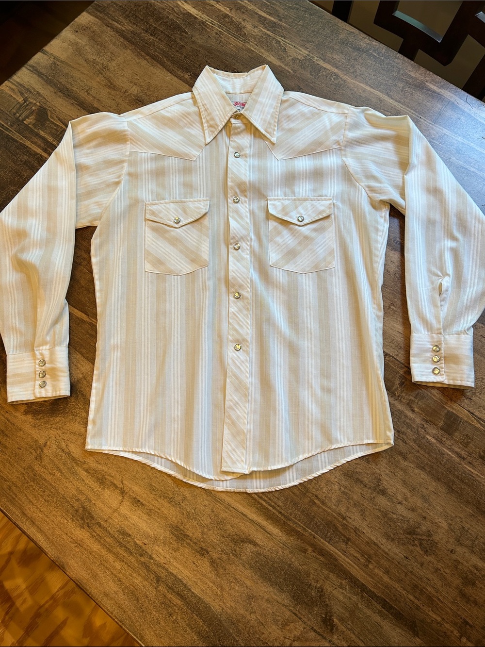 1970’s Bronco Sz M Ivory Beige Pearl Snap Western Shirt